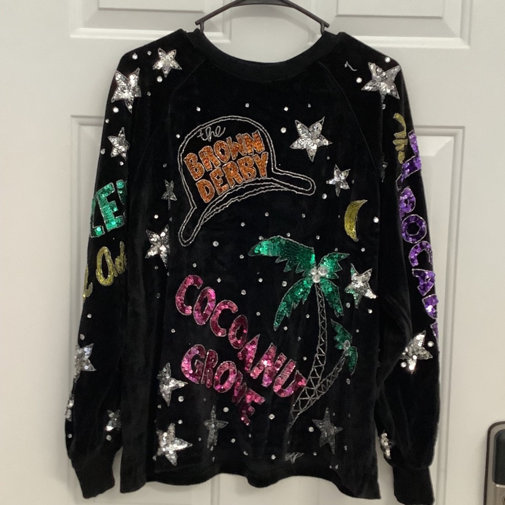 VTG Bonnie Boerer & Co Velour Sweatshirt Hollywood Night Club Print Medium